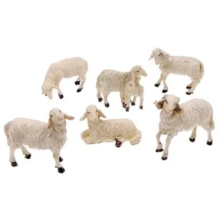 6-TEILIGES SCHAFSET – Krippentiere für WEIHNACHTSKRIPPEN [passend für 10-12 cm Figuren] – SCHAFHERDE mit Widder, Muttertier & Lämmchen – Handbemalte KRIPPENZUBEHÖR von MaMeMi