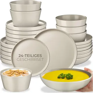 tectake® Tafelservice Una für 6 Personen ineinander stapelbar