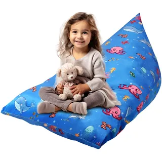 KOLACEN Kinder Sitzsack Kuscheltier Aufbewahrung Sitzsack Kinder Spielzeug Stofftier Sitzsack Kinderzimmer Kinderliege Sitzsäcke Faltbar Große Kapazität Kindercouch für Kinder Erwachsene Blau