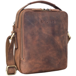 STILORD 'Bastian' Schultertasche Herren Leder Vintage Umhängetasche für Männer Messenger Bag Kleine Herrentasche Handtasche mit Handgriff Cross-Body Bag Echtleder, Farbe:mittel - braun