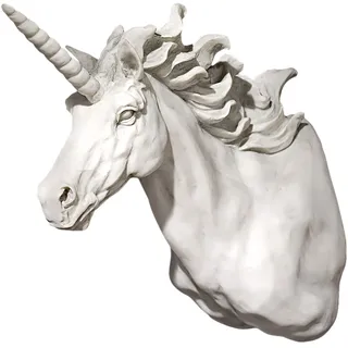 Design Toscano Wandtrophäenskulptur Das Horn des Einhornes, Maße: 14 x 25.5 x 33 cm 1.25 kg, Antiker Stein.