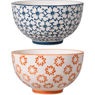 Bloomingville Schalen Kristina Retro Müslischale Vintage kleine Servierschale Ø 11,5 cm, blau rot orange, Keramik, 2er Set, fasst ca. 420 ml