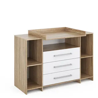 Vicco Wickelkommode Oskar Sonoma 143 x 100 cm XL mit Schubladen , Weiß, Sonoma Eiche , Holzwerkstoff , 8 Fächer , Rechteckig , 143x100x70 cm , Babymöbel & Kindermöbel, Babyzimmer, Wickelkommoden & Zubehör, Wickelkommoden