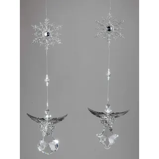Bollweg 2er Set Acryl Hänger Schneeflocke mit Engel 38cm Fensterdeko Weihnachten Deko Transparenter Fensterschmuck Weihnachtsdekoration hängend Dekohänger Herbst und Winter
