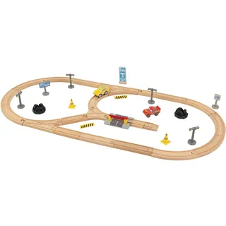 KidKraft Disney Pixar Cars 3 Autorennbahn aus Holz für Kinder, Eisenbahn Set mit Lightning McQueen-Fahrzeug und Zubehör, Spielzeug für Kinder 3+ Jahre, 17213