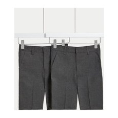 Boys M&S Collection 2pk Boys' Regular Leg Plus Waist School Shorts (4-14 Yrs) - Grey, Grey - 4-5 Years