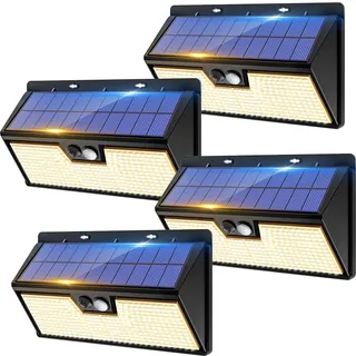 vighep Solarlampen für Außen mit Bewegungsmelder, 318 LED Superhelle Solarleuchten, Aussenleuchte mit 3 Modi, IP65 Wasserdichte Aussenlampe für Garten, Garage, Haustür, Treppe, Warmweiß, 4 Stück