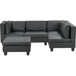 Beliani Ecksofa Linksseitig Schwarz Kunstleder mit Ottomane Kissen Schwarze Beine Modular Modern Modulsofa Wohnlandschaft Wohnzimmer - Schwarz