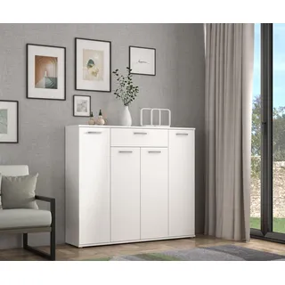 Forte ANTUZA Sideboard 140, modernes Sideboard, 4-türig, 1 Schublade, Holzwerkstoff, Wohn-/Esszimmer, Weiß, 139,3 cm breit x 120,7 cm hoch x 34,1 cm tief