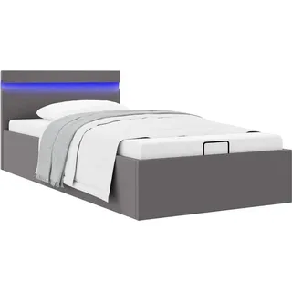 vidaXL Bett mit Bettkasten Hydraulisch LED Grau Kunstleder 100x200 cm - Grau