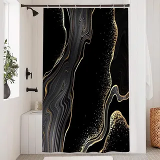 Uiiooazy Duschvorhang Schwarz Gold, Duschvorhang 120x200cm Anti Schimmel Marmor Optik Abstrakt Grau Marmoriert Modern Duschvorhänge Stoff Waschbar Wasserdicht Bad Vorhang mit 8 Haken für Badezimmer