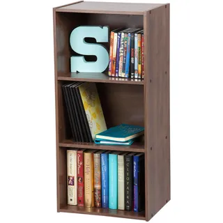 Iris Ohyama Modernes Bücherregal, 3 Etagen, 40cm breit, Braun, Vielseitig, Modular, Offenes Regal, Für Wohnzimmer, Büro, Schlafzimmer, Platzsparend, Bücher, CD, Dekor, Einfacher Aufbau, CX-3