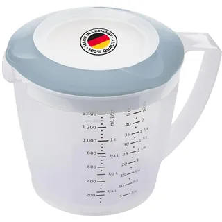 Westmark Rührbecher/Messkanne mit Spritzschutz, Deckel und Ausgießer, Kunststoff, Füllvolumen: 1,4 Liter, Helena, Transparent/Blau, 3105227B, 1 – Pack