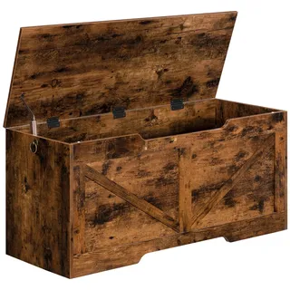 HOOBRO Truhen, Sitzbank mit Stauraum, Spielzeugkiste mit Deckel, Truhenbank, aufbewahrungsbox, 2 Ringen, 100cm, Robust, Stabil, für Kinder, Flur, Wohnzimmer, Dunkelbraun EBF771CW01G1