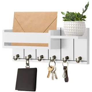 LUPATDY Schlüsselbrett mit Ablage,Schlüsselkasten Holz, mit 6 Schlüsselhaken,Schlüsselkasten Modern,Schlüsselhalter Wand für Wohnzimmer, Küche, Büro, Flur, Schlafzimmer, Weiß