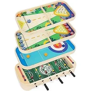 4-in-1 Multifunktionsspieltisch Bowling, Fußball, Curling, Tischhockey Indoor und Outdoor Erwachsene und Kinder Tischparty Spiele Hockey Brettspiel Multiplayer Spieltisch