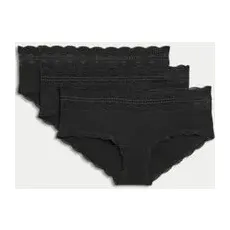 Womens M&S Collection 3er-Pack tief sitzende Shorts mit hohem Baumwollanteil - Black, Black, UK 16 (EU 44)