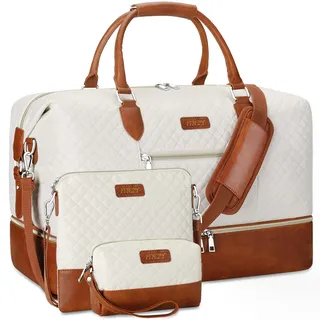 Weekender Bag für Damen, Reisetasche, Handgepäck, Übernachtungstasche, mit Schuhfach, groß, Nylon, Reise-Wochenend-Tragetasche, 2-beige, L, Weekender Bag für Damen, Reisetasche, Handgepäck,
