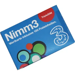 DREI Nimm3 Standard / TipleSIM Wertkarte inkl. 100 Freieinheiten, Prepaid Simkarte
