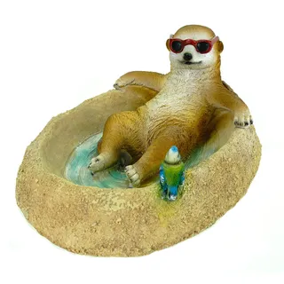 Kremers Schatzkiste Erdmännchen Eddy Vogeltränke Figur Gartenfigur 31cm Meercat Tierfigur