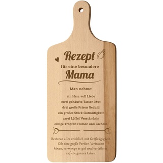 Spruchreif · XL Schneidebrett mit Griff und Öse · Küchenbrett aus Holz mit Gravur · Rezept Mama · Geschenk für die Mutter · Geburtstag (Rezept für eine besondere Mama)