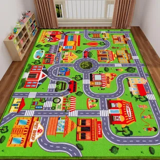 Kinderteppich, Autoteppich, Spielmatte, rutschfester Verkehrsstraßenteppich für Kinder, extra Stadtkarte, Lernmatte, 200 x 150 cm, klassisch