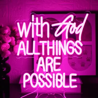UExnkj-Y With God All Things Are Possible Neon Schild Rosa God Wand Dekor Led Schild USB Buchstabe Dimmbare Neonschilder für Weihnachten Schlafzimmer Klassenzimmer Party Hochzeit Kirche