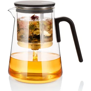 ZENS Magic Teekanne Glas mit Sieb, Teezubereiter für Losen Tee mit Magnet Sauger-Deckel, 1000ml Tea Maker for Tee Zubereitung, Teapot Griff aus Schwarznussholz, Teeliebhaber Geschenke