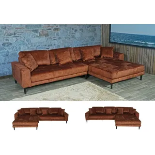 Ecksofa HWC-J54, Couch Sofa 3-Sitzer L-Form Liegefläche links/rechts 295cm Samt rost-rot - Rot