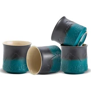 ZENS Japanische Teetassen 4er Set, 240ml Ästhetik geprägte Japan Teetasse für Matcha Tee, Chinesische Teetasse ohne Henkel, Japanische Teetasse Traditionelle, Teeliebhaber Geschenke, Dunkelgrün