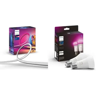 Philips Hue Play Gradient Lightstrip TV 65 Zoll 1100lm & White & Color Ambiance E27 LED Lampen 2-er Pack (1.055 lm)