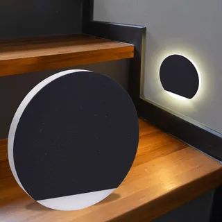 LED Treppenleuchte rund schwarz - Lichtfarbe: Warmweiß 1,5W - Lichtaustritt: Orb...
