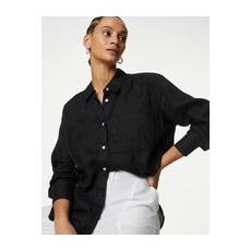Womens M&S Collection Pure Linen Relaxed Shirt - Black, Black - 6