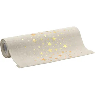100%Mosel Tischläufer Leinenoptik Natur, Sterne in Gold, (28 cm x 5 m), Tischband, edle Tischdeko für Weihnachten & Adventszeit, Festliche Dekoration zu besonderen Anlässen