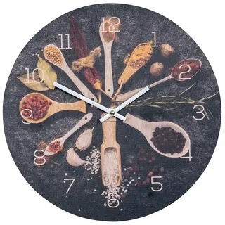 levandeo Wanduhr Holz 30x30cm Rund Uhr Birkenholz Holzbild Gewürze Küche Kräuter Wanddeko Holzuhr Küchenuhr