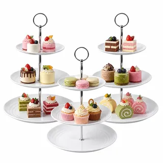 Piashow 3 Etagen Rund Etagere, 3 Stück Etagere Cupcake Ständer für Kuchen, Obst, Snacks, Kekse, Nachmittagstee, Höhe 33 cm, Weiß