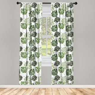 ABAKUHAUS Monstera Vorhänge, Gardinen, Tropisches Dschungel-Laub-hawaiisches Natur-Wachstums-flüchtiges Blatt-Klima Eco, 2 Stück 75 x 225 cm, , Grün und Weiß - Grün