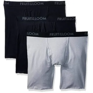 Fruit of the Loom Herren Atmungsaktive Boxershorts, Feuchtigkeitsableitende Unterwäsche, Multipacks Retroshorts, Langes Bein – Baumwollgewebe – 3er-Pack – Sortiert, Small