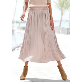 Maxirock LASCANA "mit Plisseefalten aus edel glänzender Ware", Damen, Gr. 36, beige (champagner), Web, Obermaterial: 100% Polyester, unifarben, figurumspielend knöchellang, Röcke Maxirock, festlicher Faltenrock, Plisseerock in Midilänge, eleganter Satinrock, Topseller