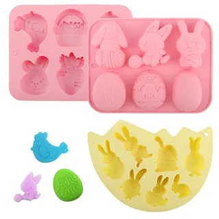 Sunyunze 3 Stück Backform Ostern Silikon Pralinenform Ostereier Osterhasen Form Schokolade Schokoladenform Osterhase für Ostern Schokoladenkuchen Dessert Mousse Gebäck Gelee Süßigkeiten