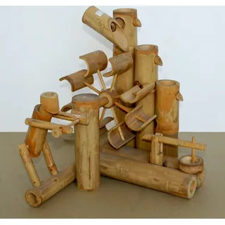 thaiboo Bambus Wasserspiel Asia Wasserfall Zierbrunnen Wassermühle Wasserrad Springbrunnen für Teich Garten Terrasse Balkon In- und Outdoor (12040)