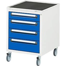 Rau Roll-Container für höhenverstellbare Arbeitstische Jerry, Tom, Serie E, 4 Schubladen, B 480 x T 600 x H 690 mm, lichtgrau/enzianblau