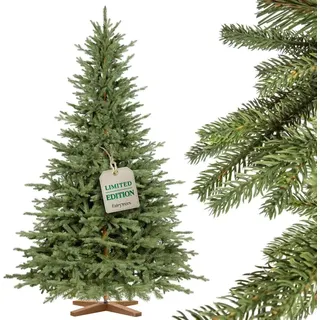 FAIRYTREES Weihnachtsbaum künstlich 150cm BAYERISCHE Tanne Premium | Made in EU | Christbaum Holzständer | Tannenbaum künstlich mit Naturgetreue Spritzguss Elemente