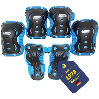 Best Sporting Schützer Set HQ für Kinder I Ellenbogenschoner / Handrückenschoner / Knieschoner in Größe M I hochwertiges Skater Schützer Set in Blau/Schwarz I Robustes Schonerset