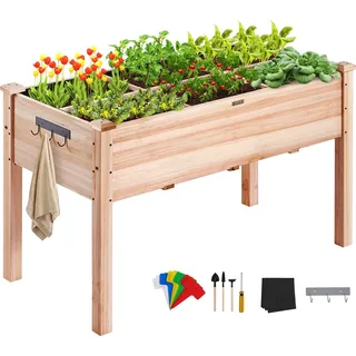 Hochbeet Holz Pflanzkübel mit Ablage Blumenkasten 100kg Tragfähigkeit Garten Pflanzkasten Terrassen Gemüsebeet Gartenbeet Pflanzbeet 120x58x76cm ideal für den Anbau von Gemüse Obst Kräutern