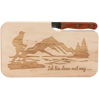 Spruchreif Messerbrettchen – Geschenk für Wanderer – Ich bin dann mal... | Geschenk für Wanderer mit Gravur „Ich bin dann mal weg...“, aus FSC-zertifiziertem Erlenholz und mit Messerschlitz