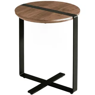 Angel Cerda Ecktisch Runder Ecktisch Nussbaum und schwarzer Stahl Ø50/52 cm , Nussbaumfarben , Holz , Echtholz,Schima , Holz Optik , Rundform,Rund,Rund , Säule , 50x52x50 cm , FSC 100% , Wohnzimmer, Wohnzimmertische, Beistelltische