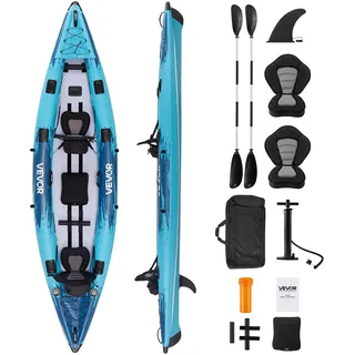 Vevor Aufblasbares Kajak, 2-Personen-Freizeitkajak, 318 kg Tragkraft, auslauf- & pannensicher, mit gepolstertem Sitz, PVC-Drop-Stitch-Boden, 2 Paddeln, Handpumpe & Tragetasche zum Angeln & Camping