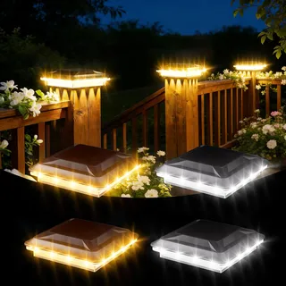 Quntis 4 Pack Solar Pfostenkappen Außen 3 Farbenmodi Warmweiß/Kaltweiß/Neutralweiß, Solarleuchten für Zaun- Torpfosten 9-11 cm, IP44 Wasserdicht Pfostenleuchten Dekoration Garten Terrasse WPC-Zaun