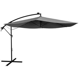 Juskys Ampelschirm Brazil dunkelgrau 3m mit Led, Kurbel und Standfuß , Dunkelgrau , Metall , 285x285 cm , Sonnenschutz, Sonnenschirme